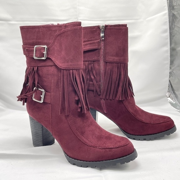 Bucco Jaxsyn Fringed Boot Burgundy Size 9 NIB - Picture 4 of 7